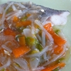 鱈の塩あんかけ。青梗菜となめこの味噌汁。イロイロおにぎり。